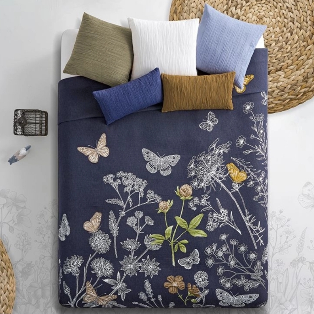 Embroided butterfly‎ queen bed set